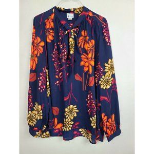 Stylus Floral Tie Front Long Sleeve Top SZ L